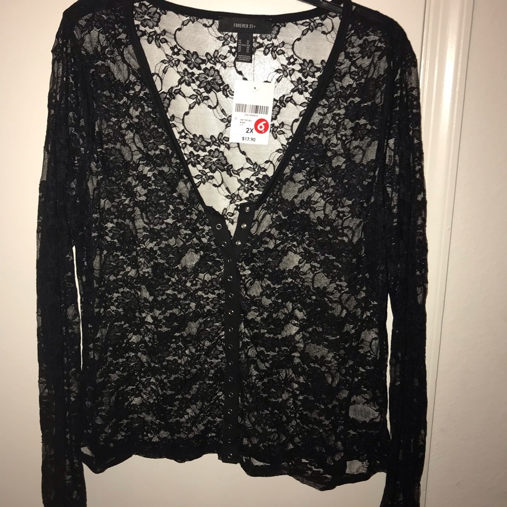 Forever 21+ Lace Snap Button Front Crop Top